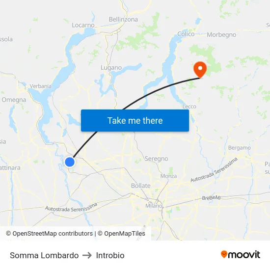 Somma Lombardo to Introbio map