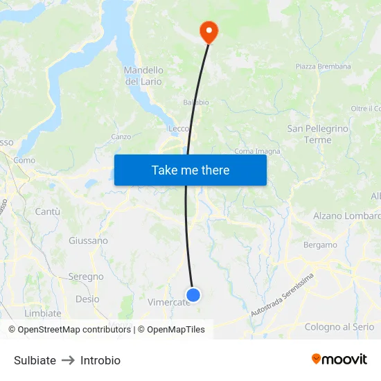 Sulbiate to Introbio map