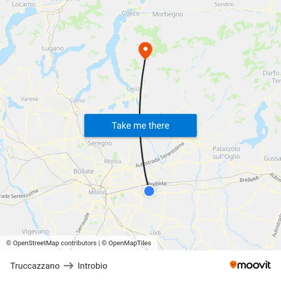 Truccazzano to Introbio map