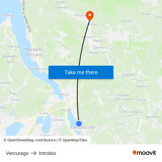 Vercurago to Introbio map
