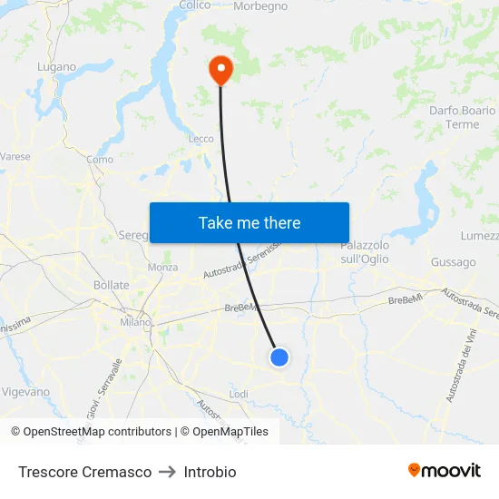 Trescore Cremasco to Introbio map