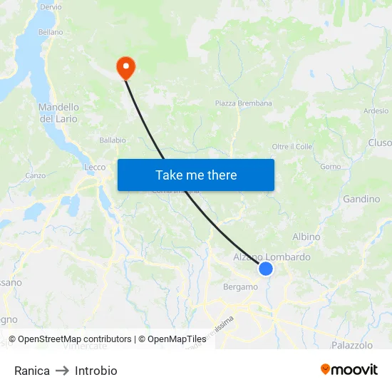 Ranica to Introbio map