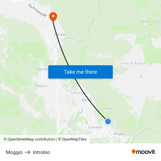 Moggio to Introbio map