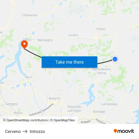 Cerveno to Introzzo map