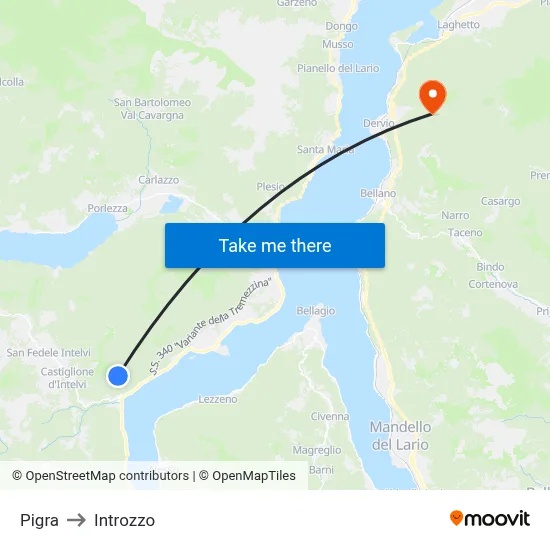 Pigra to Introzzo map