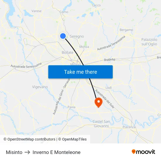 Misinto to Inverno e Monteleone map