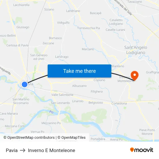 Pavia to Inverno E Monteleone map