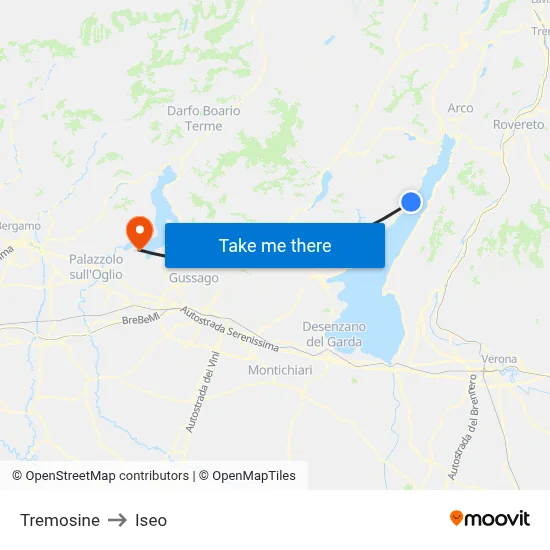 Tremosine to Iseo map