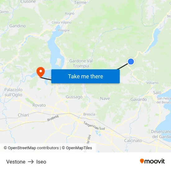Vestone to Iseo map
