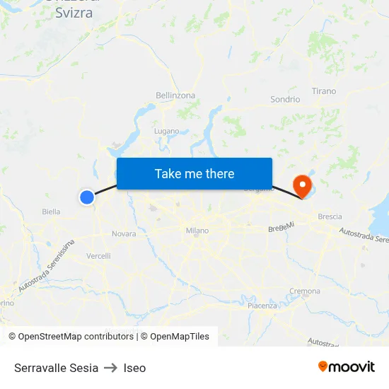 Serravalle Sesia to Iseo map