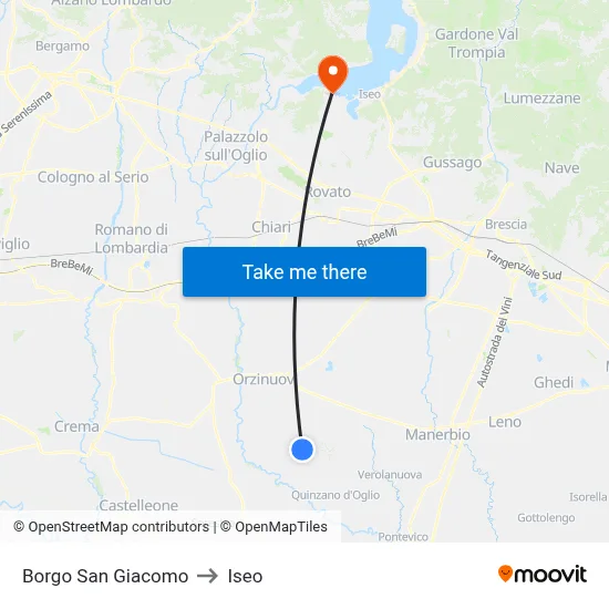 Borgo San Giacomo to Iseo map