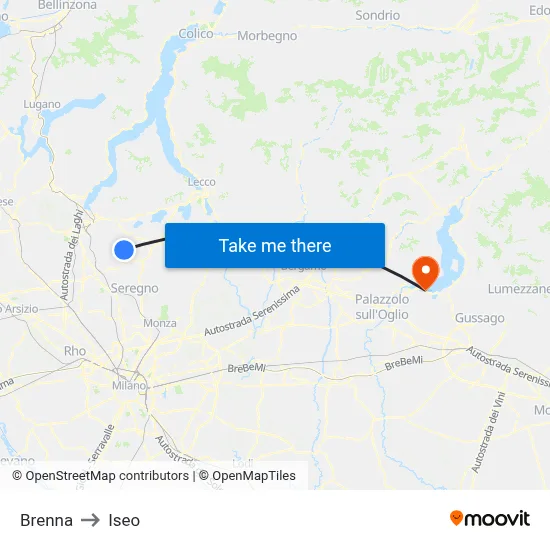 Brenna to Iseo map