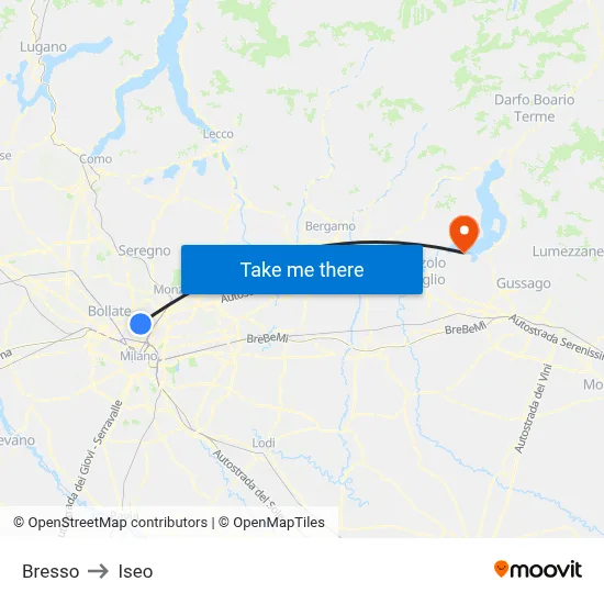 Bresso to Iseo map