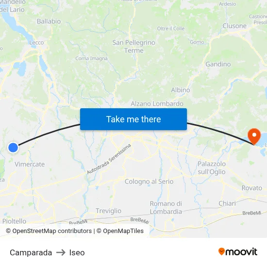 Camparada to Iseo map
