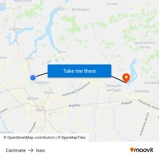 Carimate to Iseo map