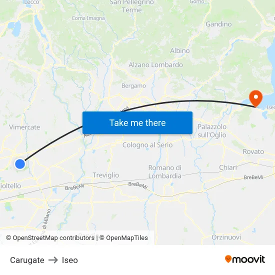 Carugate to Iseo map
