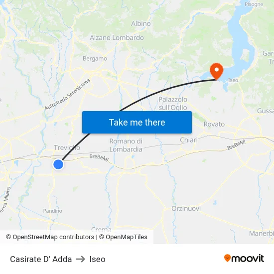 Casirate d'Adda to Iseo map