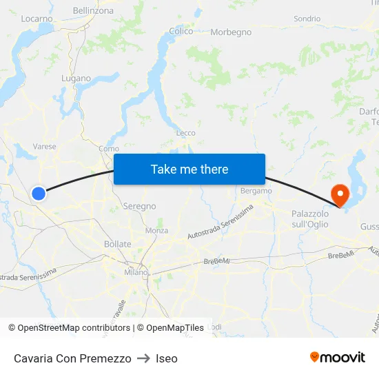 Cavaria con Premezzo to Iseo map