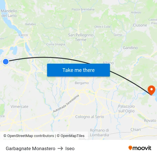 Garbagnate Monastero to Iseo map