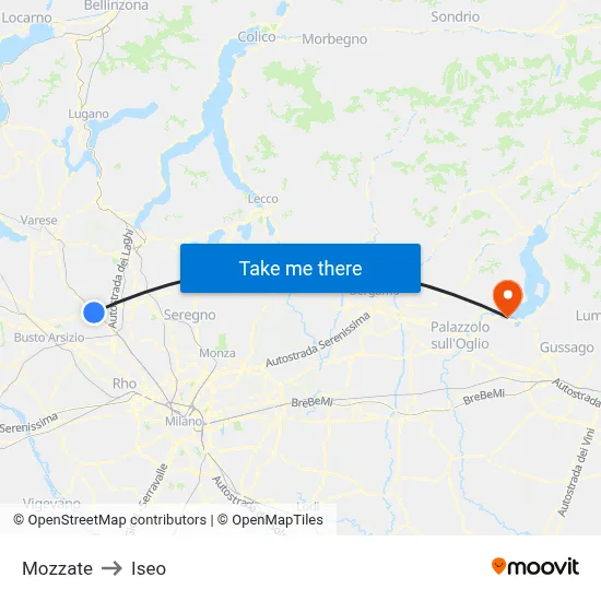 Mozzate to Iseo map