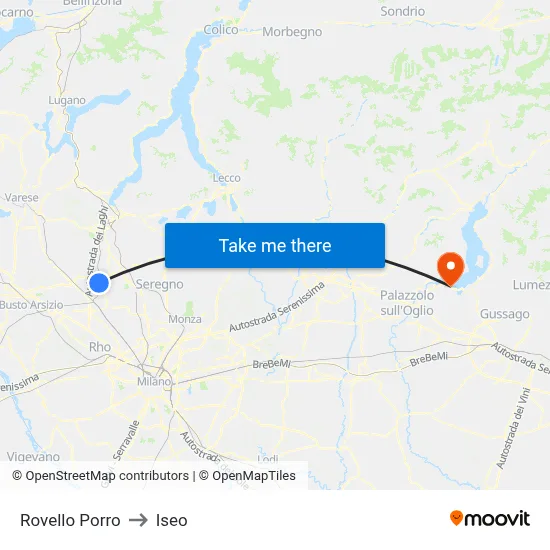 Rovello Porro to Iseo map