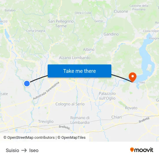 Suisio to Iseo map