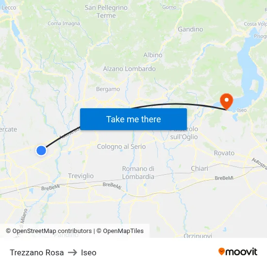 Trezzano Rosa to Iseo map