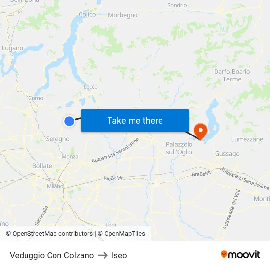 Veduggio con Colzano to Iseo map