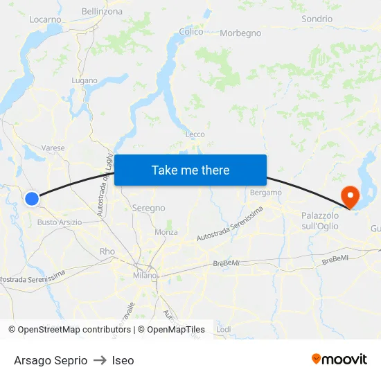 Arsago Seprio to Iseo map