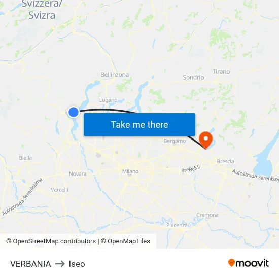 Verbania to Iseo map