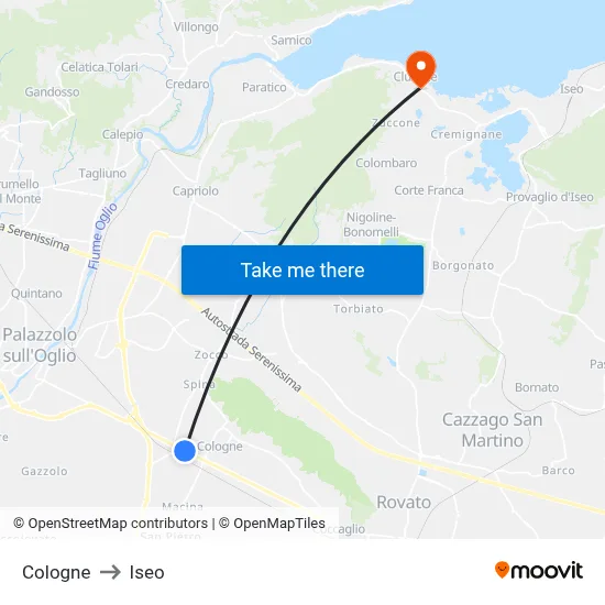 Cologne to Iseo map