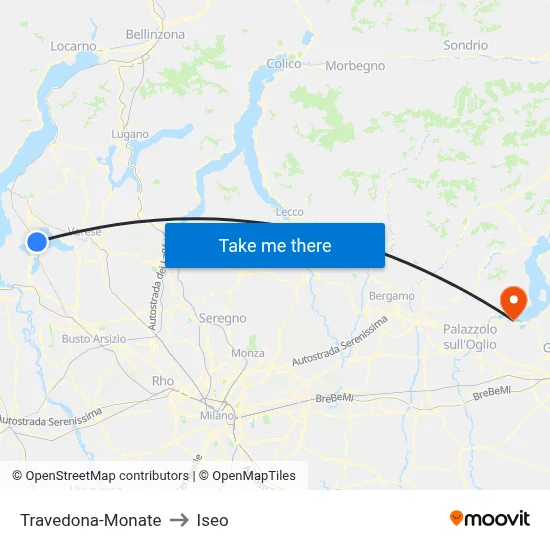 Travedona-Monate to Iseo map