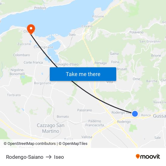 Rodengo-Saiano to Iseo map