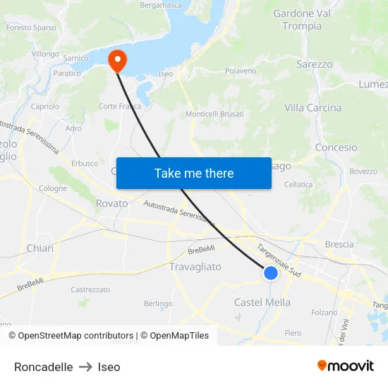 Roncadelle to Iseo map