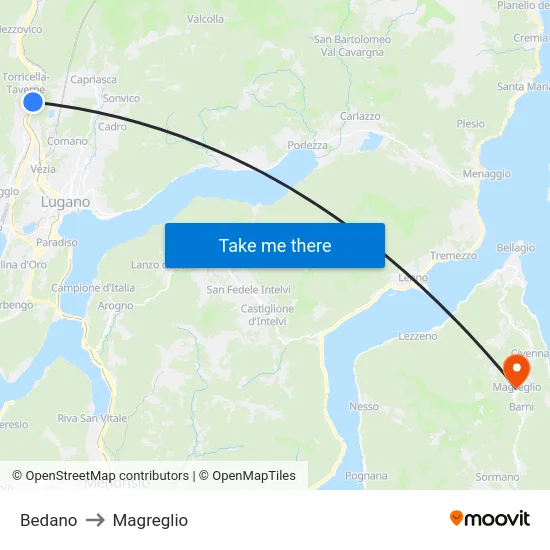 Bedano to Magreglio map