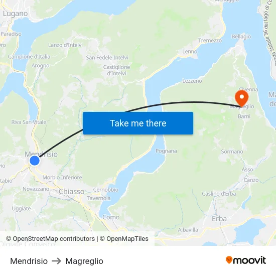 Mendrisio to Magreglio map