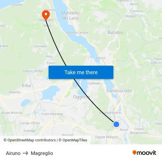 Airuno to Magreglio map