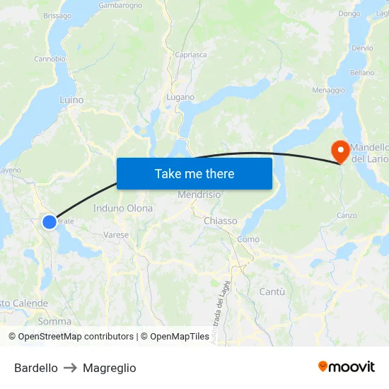 Bardello to Magreglio map