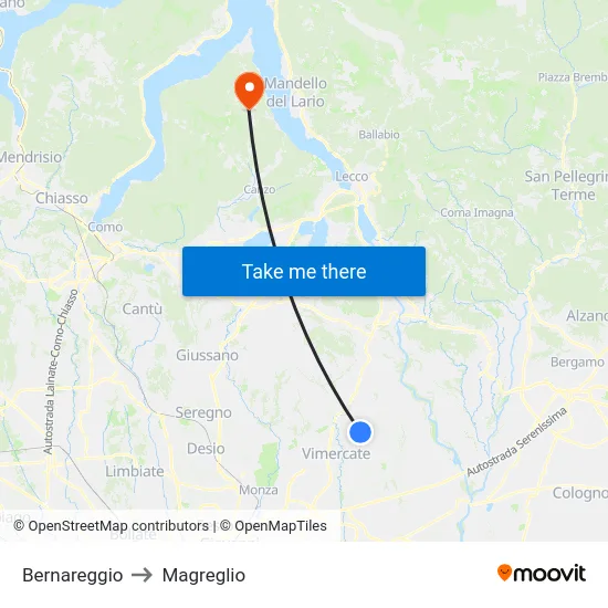 Bernareggio to Magreglio map