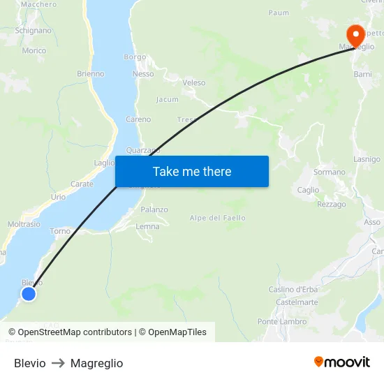 Blevio to Magreglio map