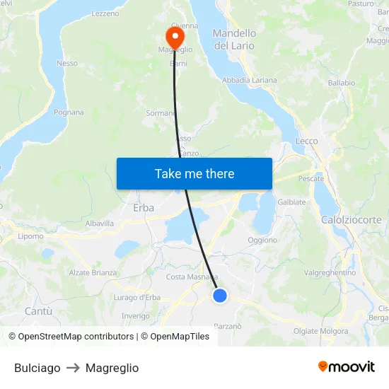 Bulciago to Magreglio map