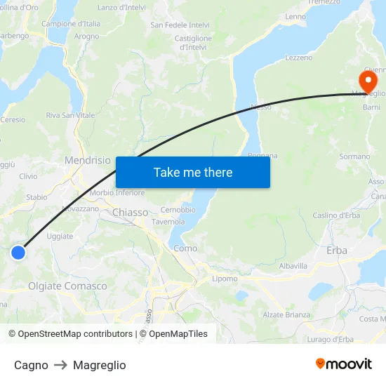 Cagno to Magreglio map