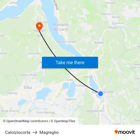 Calolziocorte to Magreglio map