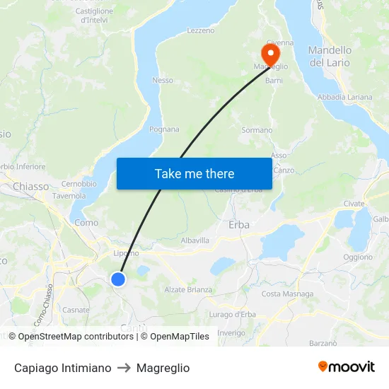 Capiago Intimiano to Magreglio map