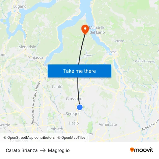 Carate Brianza to Magreglio map