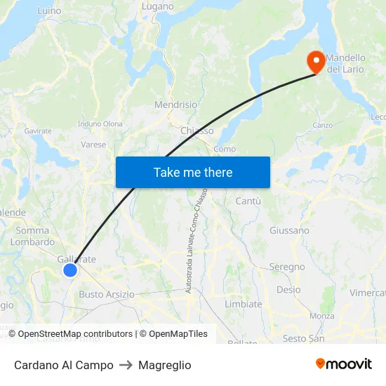 Cardano al Campo to Magreglio map