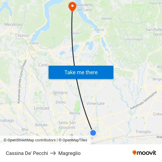 Cassina De' Pecchi to Magreglio map