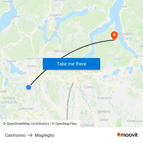 Castronno to Magreglio map