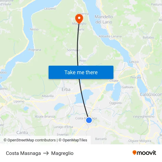 Costa Masnaga to Magreglio map