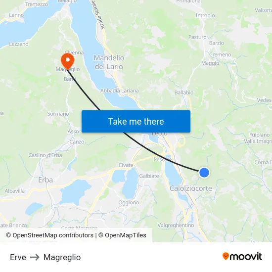 Erve to Magreglio map